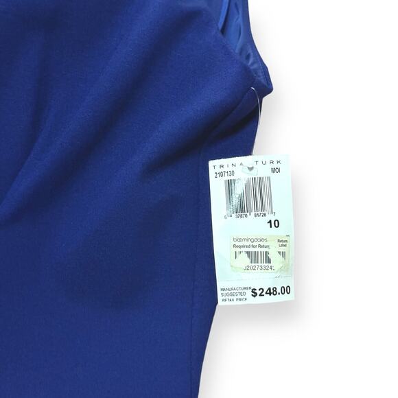 New $248 TRINA TURK Rosette Ruffle Blue Dress Pleated Sheath Career Wedding 10 - Picture 7 of 11